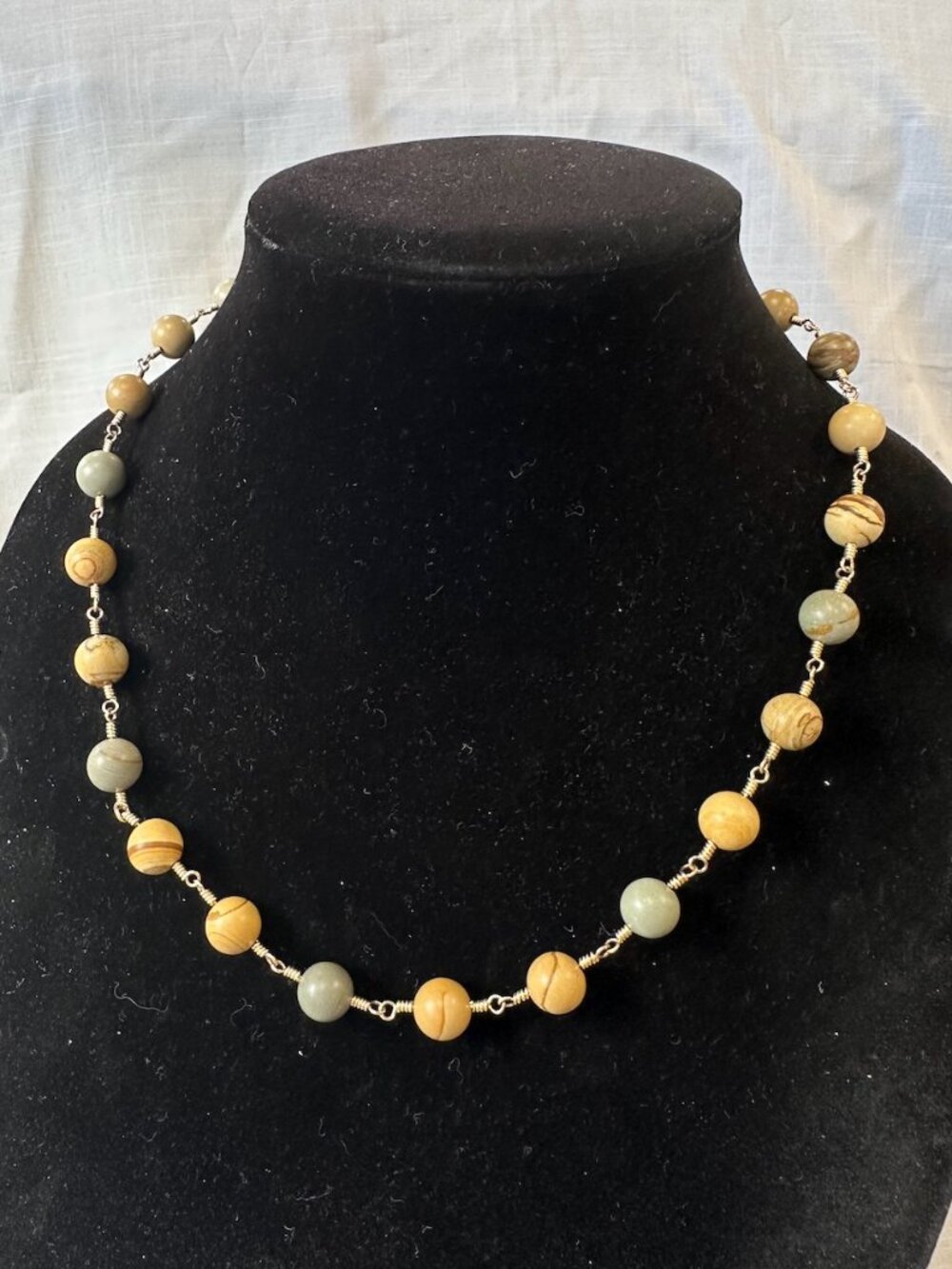 Matte Jasper and Gold Wire Necklace